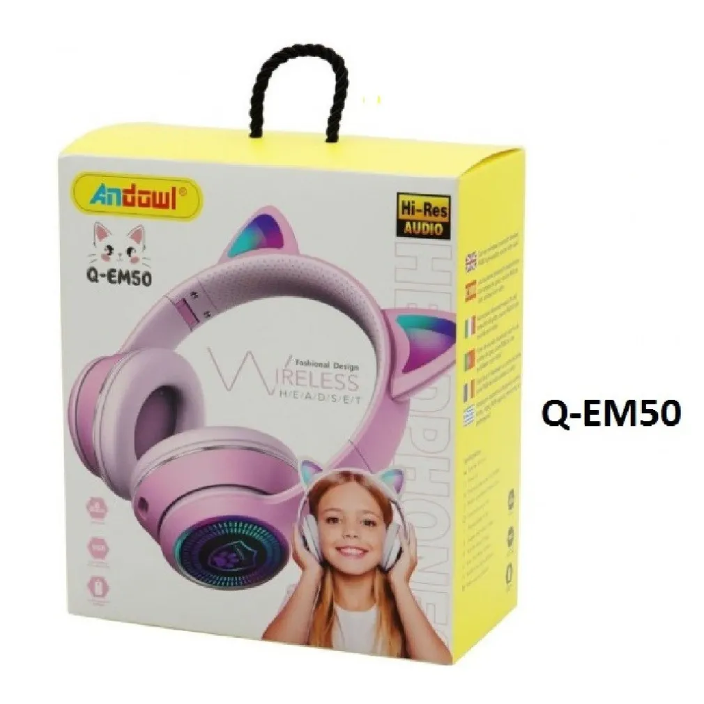 CUFFIE AURICOLARI WIRELESS/CABLATE ORECCHIE GATTO RICARICABILI BLUETOOTH Q-EM50