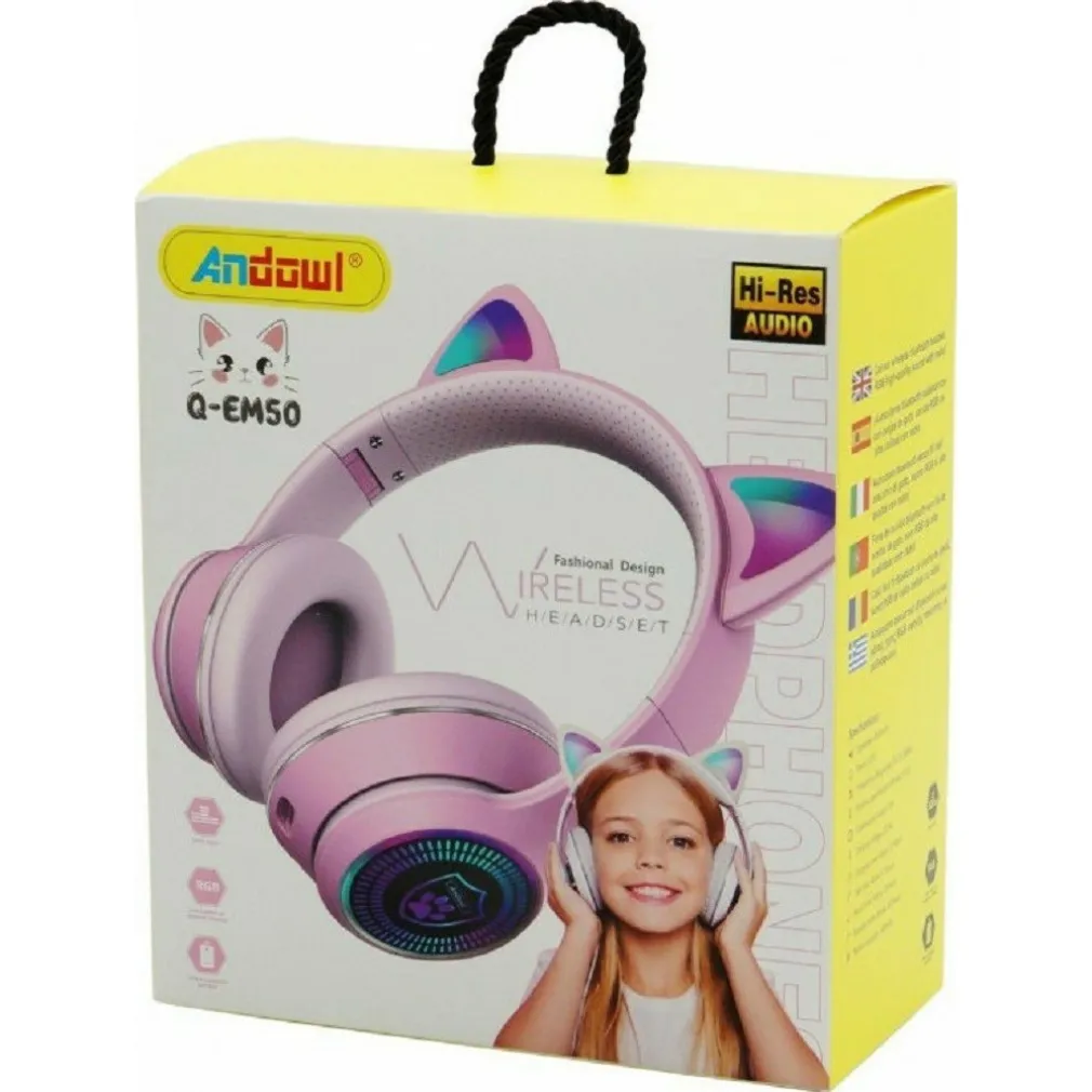 CUFFIE AURICOLARI WIRELESS/CABLATE ORECCHIE GATTO RICARICABILI BLUETOOTH Q-EM50