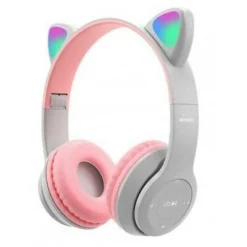 CUFFIE BLUETOOTH WIRELESS GAMING AURICOLARE LED ORECCHIE GATTO SMARTPHONE Q-EM51