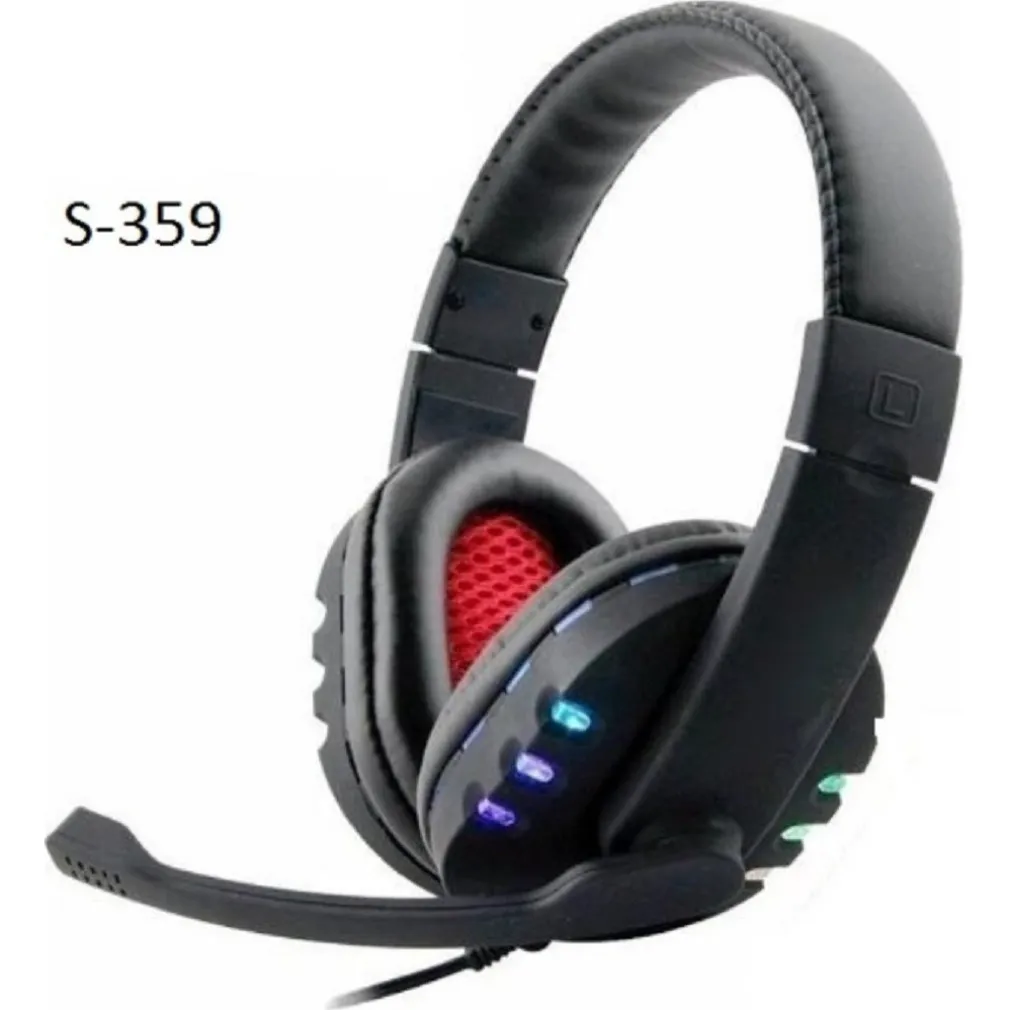 CUFFIE GIOCO GAMING OVER-EAR STEREO PORTA USB LUCI LED RGB PER PC PS3 PS4 S-359