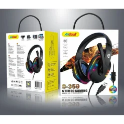 CUFFIE GIOCO GAMING OVER-EAR STEREO PORTA USB LUCI LED RGB PER PC PS3 PS4 S-359