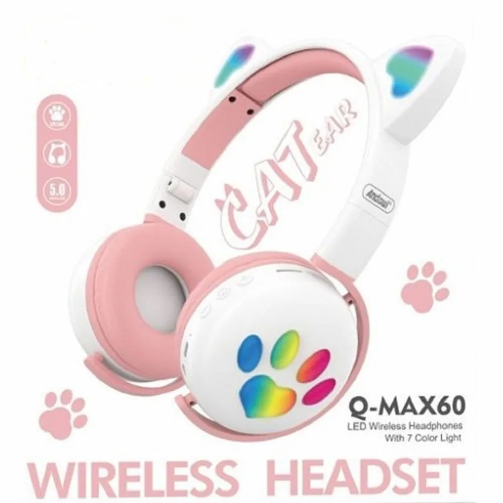 CUFFIE LED WIRELESS CON ORECCHIE DA GATTO CON 7 COLORI DI LUCE BLUETOOTH Q-MAX60