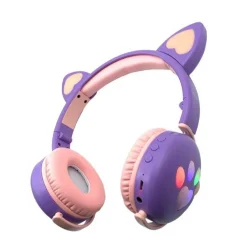 CUFFIE LED WIRELESS CON ORECCHIE DA GATTO CON 7 COLORI DI LUCE BLUETOOTH Q-MAX60