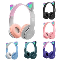 CUFFIE PER BAMBINI PIEGHEVOLI SENZA FILI CON ORECCHIE DI GATTO A LED BLUETOOTH
