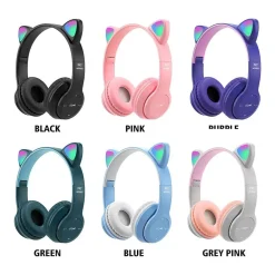 CUFFIE PER BAMBINI PIEGHEVOLI SENZA FILI CON ORECCHIE DI GATTO A LED BLUETOOTH