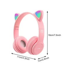 CUFFIE PER BAMBINI PIEGHEVOLI SENZA FILI CON ORECCHIE DI GATTO A LED BLUETOOTH
