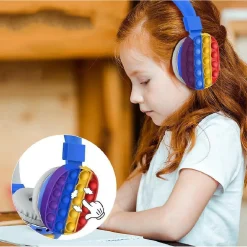 CUFFIE POPIT BLU BAMBINI WIRELESS RADIO BLUETOOTH ARCOBALENO PIEGHEVOLE SD USB
