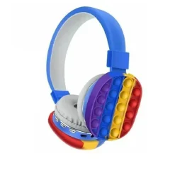CUFFIE POPIT BLU BAMBINI WIRELESS RADIO BLUETOOTH ARCOBALENO PIEGHEVOLE SD USB