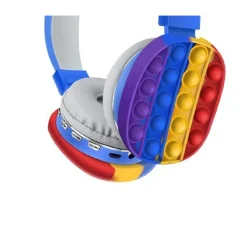 CUFFIE POPIT BLU BAMBINI WIRELESS RADIO BLUETOOTH ARCOBALENO PIEGHEVOLE SD USB