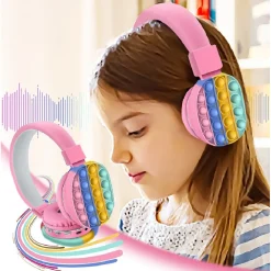 CUFFIE POPIT ROSA BAMBINE WIRELESS RADIO BLUETOOTH ARCOBALENO PIEGHEVOLE SD USB