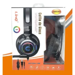 CUFFIE STEREO CABLATE MICROFONO JACK 3,5MM USB LED RGB GAMING FILM PER PC GM6060