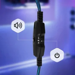 CUFFIE STEREO CABLATE MICROFONO JACK 3,5MM USB LED RGB GAMING FILM PER PC GM6060