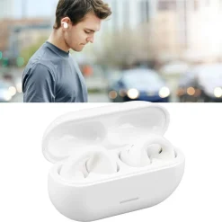 CUFFIE WIRELESS BLUETOOTH AURICOLARI A CONDUZIONE OSSEA SCATOLA RICARICA DESIGN ERGONOMICO