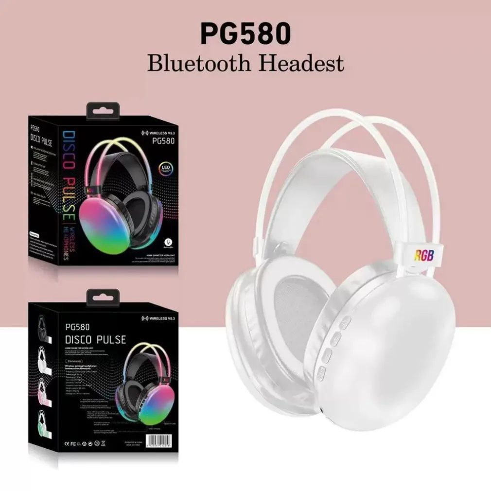 CUFFIE WIRELESS RICARICABILE BLUETOOTH V5.3 LUCI RGB LED AURICOLARE MUSICA PC SMARTPHONE