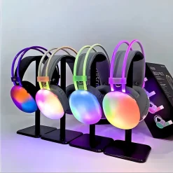 CUFFIE WIRELESS RICARICABILE BLUETOOTH V5.3 LUCI RGB LED AURICOLARE MUSICA PC SMARTPHONE