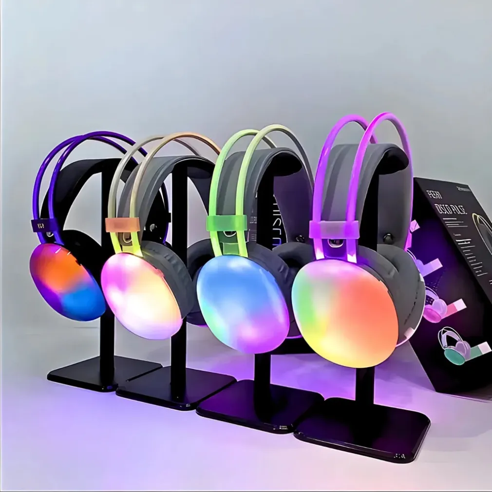 CUFFIE WIRELESS RICARICABILE BLUETOOTH V5.3 LUCI RGB LED AURICOLARE MUSICA PC SMARTPHONE