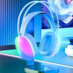 CUFFIE WIRELESS RICARICABILE BLUETOOTH V5.3 LUCI RGB LED AURICOLARE MUSICA PC SMARTPHONE