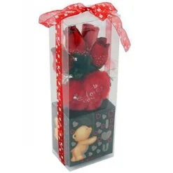 CUORE IN PELUCHE CON FIORI CONFEZIONE REGALO PER SAN VALENTINO 10X7.5X30CM 63301