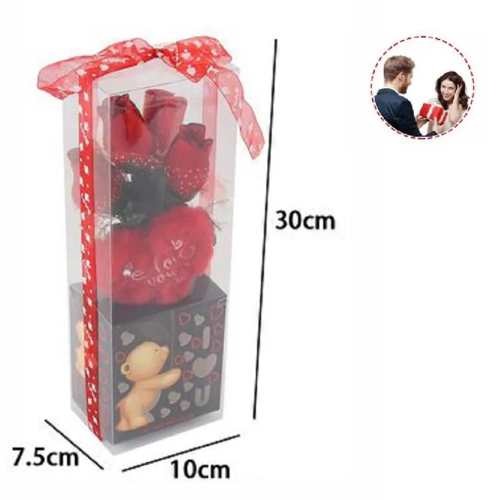 CUORE IN PELUCHE CON FIORI CONFEZIONE REGALO PER SAN VALENTINO 10X7.5X30CM 63301