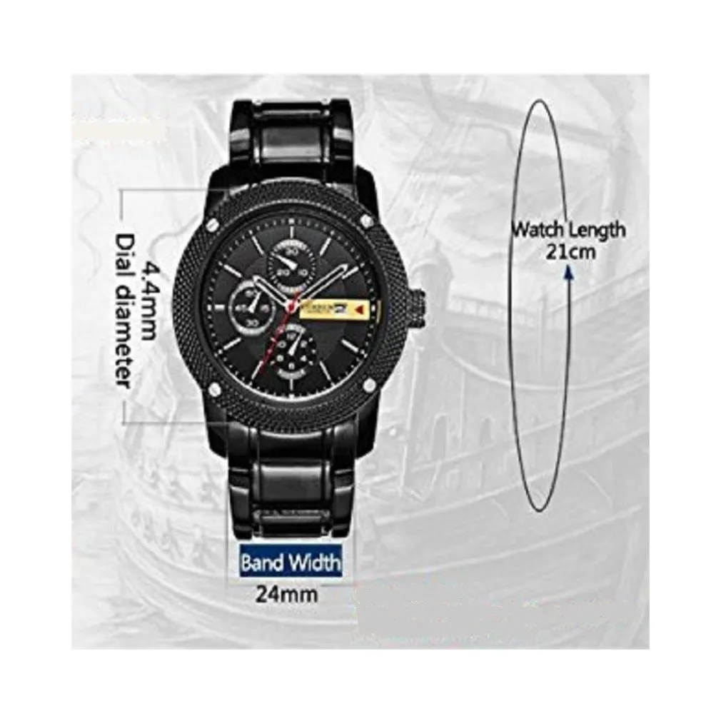 CURREN OROLOGIO AL QUARZO DA UOMO STILE SPORTIVO/MILITARE IN ACCIAIO DATA NERO