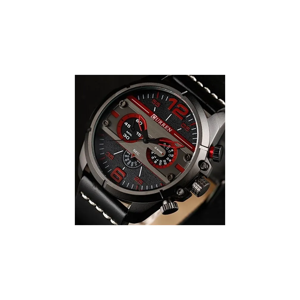 CURREN UOMO SPORT IMPERMEABILE CINTURINO IN PELLE OROLOGIO DA POLSO 8259 NERO