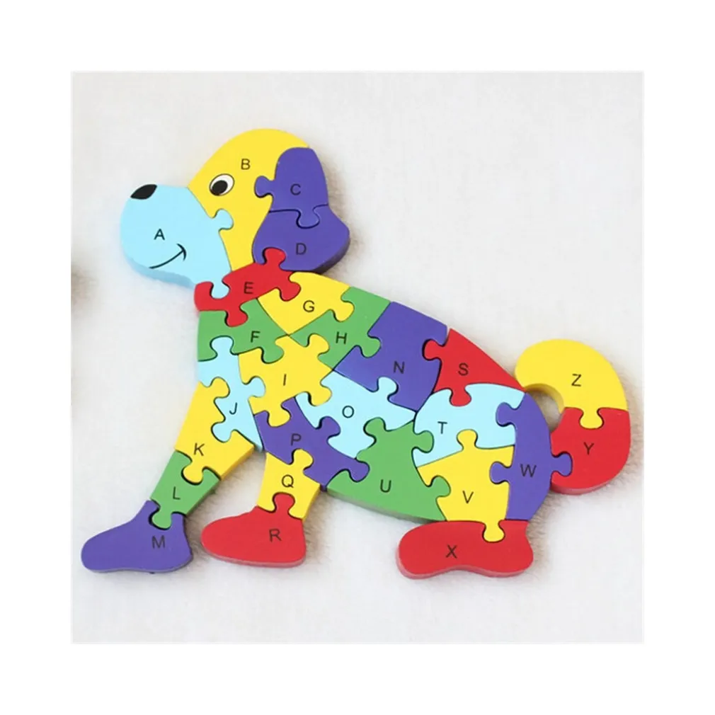 3D PUZZLE LEGNO FORMA DI CANE EDUCATIVO LETTERE ALFABETO BAMBINI IMPARARE