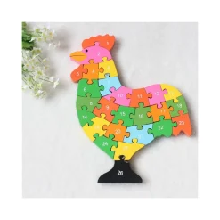 3D PUZZLE LEGNO FORMA DI GALLINA EDUCATIVO LETTERE NUMERI BAMBINI IMPARARE