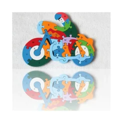 3D PUZZLE LEGNO FORMA DI MOTO EDUCATIVO LETTERE NUMERI BAMBINI IMPARARE