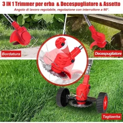 DECESPUGLIATORE A BATTERIA 21V TAGLIABORDI ELETTRICO ALTEZZA REGOLABILE PER GIARDINI