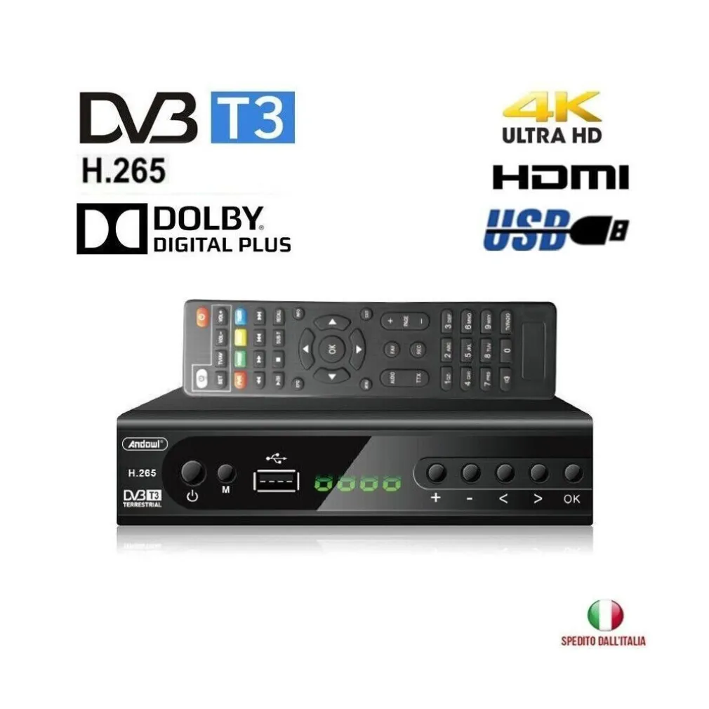 DECODER DIGITALE TERRESTRE DVB T3 HD 4K DOLBY H.265 USB SCART LAN Q-DV800
