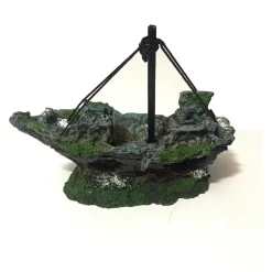 DECORAZIONE PER ACQUARIO RELITTO NAVE IMBARCAZIONE RESINA PESCI ACQUA BARCA