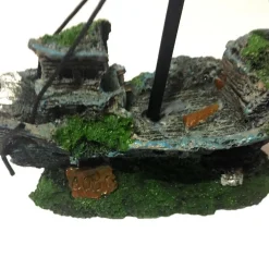 DECORAZIONE PER ACQUARIO RELITTO NAVE IMBARCAZIONE RESINA PESCI ACQUA BARCA
