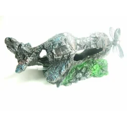 DECORAZIONE PER ACQUARIO ROTTAME AEREO CON ELICA RESINA PESCI ACQUA ORNAMENTO