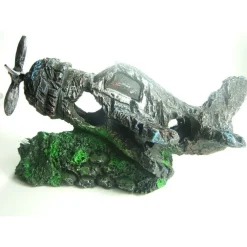 DECORAZIONE PER ACQUARIO ROTTAME AEREO CON ELICA RESINA PESCI ACQUA ORNAMENTO