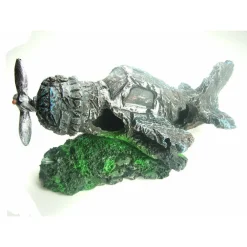 DECORAZIONE PER ACQUARIO ROTTAME AEREO CON ELICA RESINA PESCI ACQUA ORNAMENTO