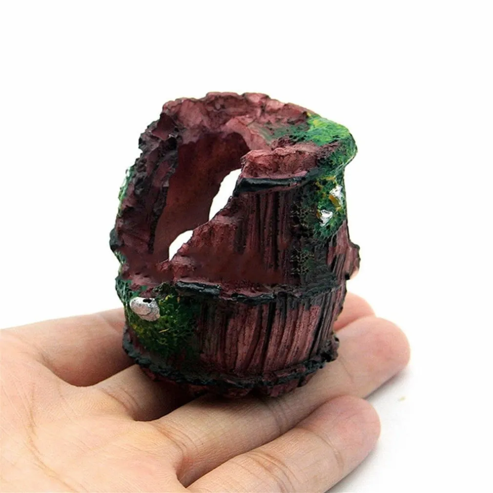 DECORAZIONE PER ACQUARIO BARILE RELITTO GROTTA RESINA PESCI ACQUA ORNAMENTO