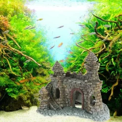 DECORAZIONE PER ACQUARIO CASTELLO CON TORRE RESINA PESCI ACQUA H10 CM ORNAMENTO