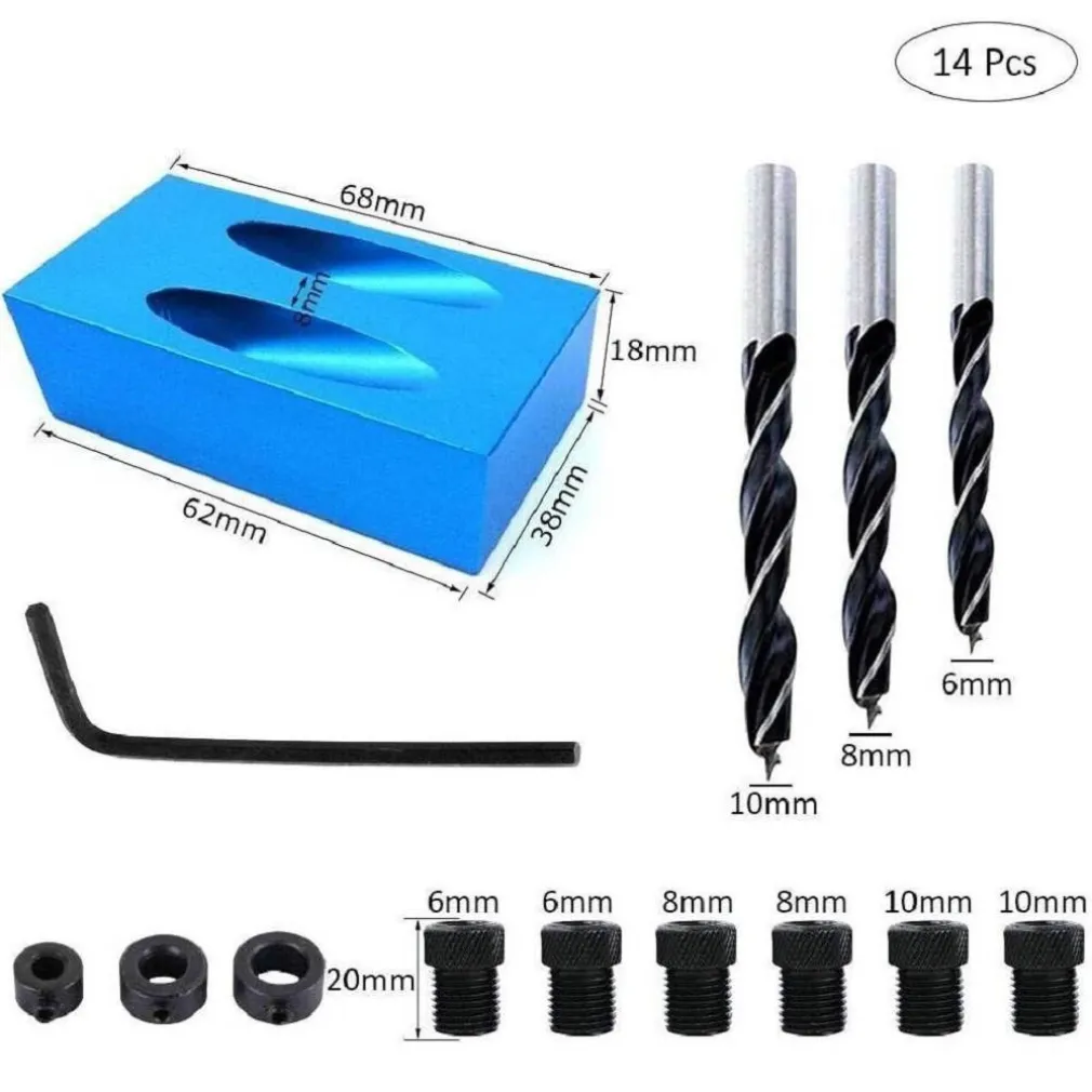 DIMA PER FORI A TASCA CON PUNTE DI TRAPANO 15° FALEGNAME POSIZIONATORE 14 PEZZI