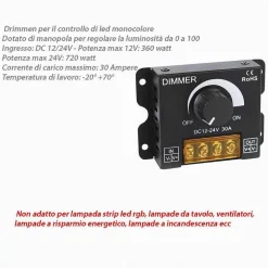 DIMMER PER LUCI LED MONOCOLORE INTERRUTTORE CONTROLLER MANOPOLA 12-24V DM-12-24V