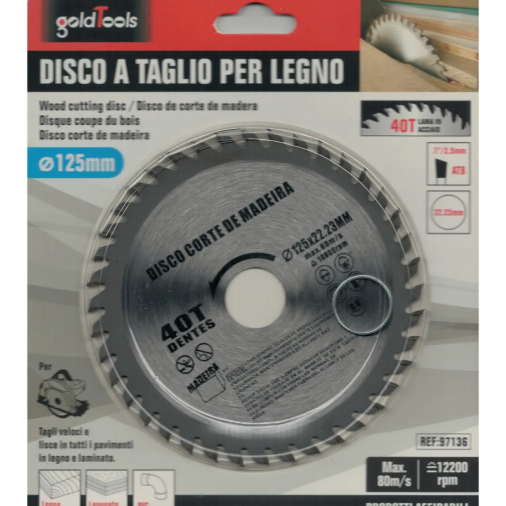 DISCO LAMA PER TAGLI LEGNO 125 MM PER SMERIGLIATRICE 40 DENTI SEGA CIRCOLARE