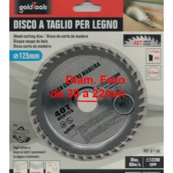 DISCO LAMA PER TAGLI LEGNO 125 MM PER SMERIGLIATRICE 40 DENTI SEGA CIRCOLARE