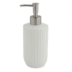 DISPENSER DISTRIBUTORE SAPONE LIQUIDO PER ARREDO BAGNO IN CERAMICA RIGATA BIANCA 87802