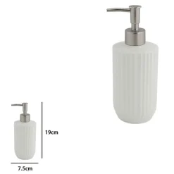 DISPENSER DISTRIBUTORE SAPONE LIQUIDO PER ARREDO BAGNO IN CERAMICA RIGATA BIANCA 87802