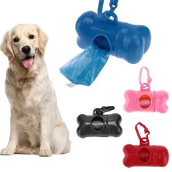 DISPENSER PORTA SACCHETTI PER CANI + 3 ROTOLI SACCHETTO RACCOGLI FECI ANIMALI