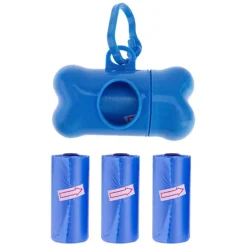 DISPENSER PORTA SACCHETTI PER CANI + 3 ROTOLI SACCHETTO RACCOGLI FECI ANIMALI