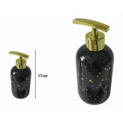 DISPENSER PORTA SAPONE LIQUIDO NERO MACCHIATO DORATO BAGNO MODERNO ARREDO 59926