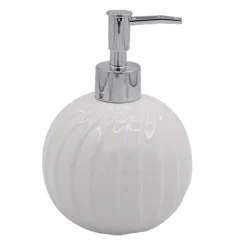DISPENSER PORTA SAPONE LIQUIDO SFERICO CERAMICA RIGATA BIANCO ARREDO BAGNO 79957