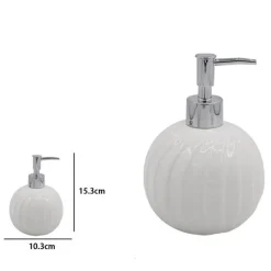 DISPENSER PORTA SAPONE LIQUIDO SFERICO CERAMICA RIGATA BIANCO ARREDO BAGNO 79957