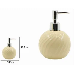 DISPENSER PORTA SAPONE LIQUIDO SFERICO CERAMICA RIGATA GIALLA ARREDO BAGNO 79960