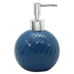 DISPENSER PORTA SAPONE LIQUIDO SFERICO IN CERAMICA RIGATA BLU ARREDO BAGNO 79954